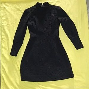 Custom made black, heavy weight, long sleeve, hi-neck tea dress